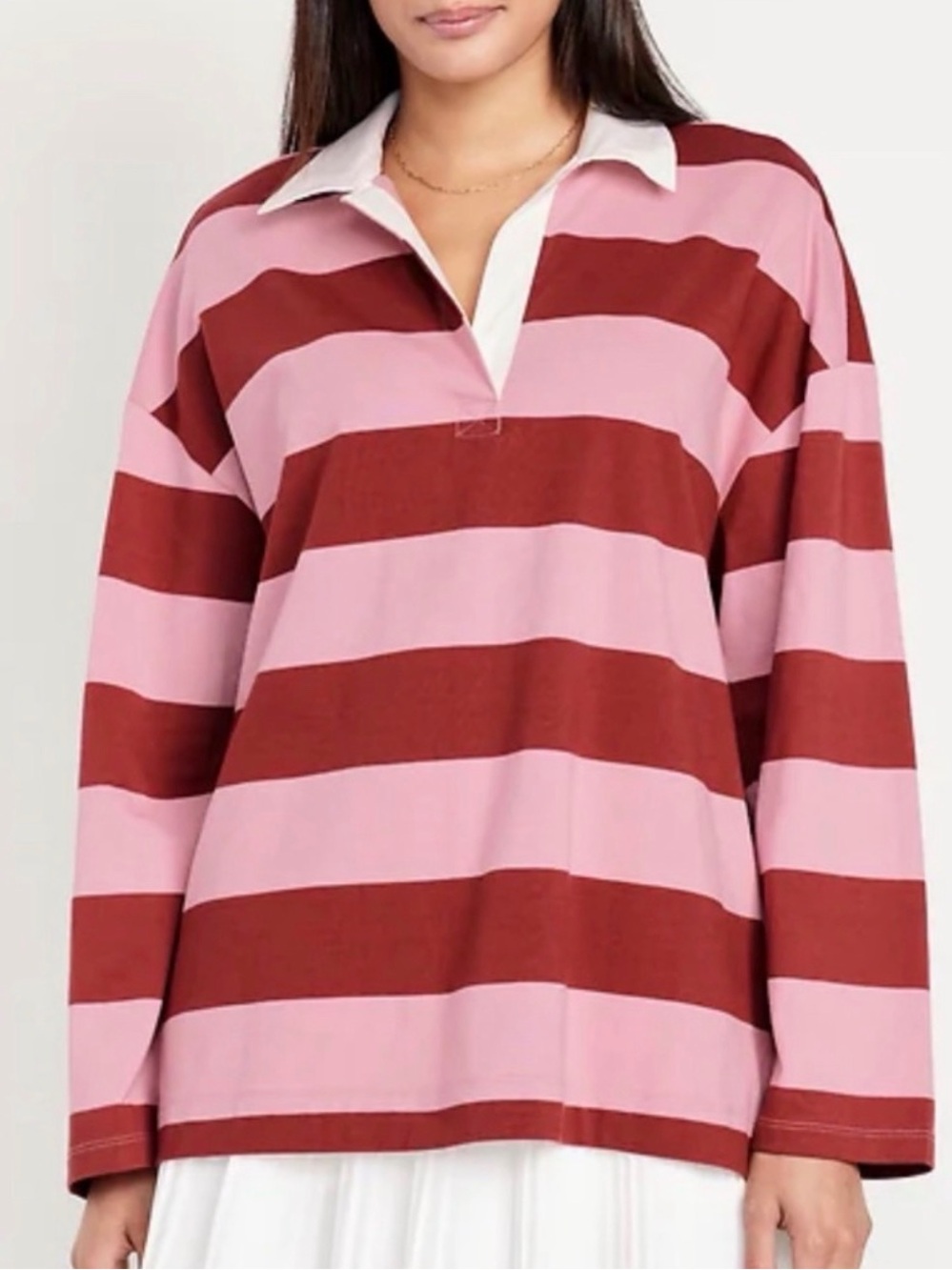 Old Navy Oversized Rugby Shirt Pink Stripes